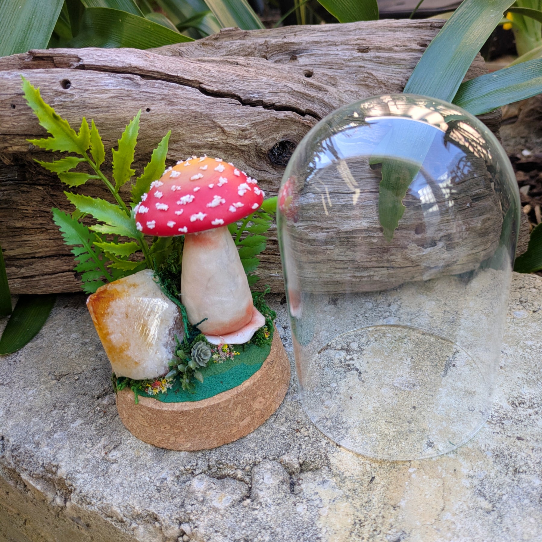 Enchanted Amanita Mushroom Dome with citrine crystal