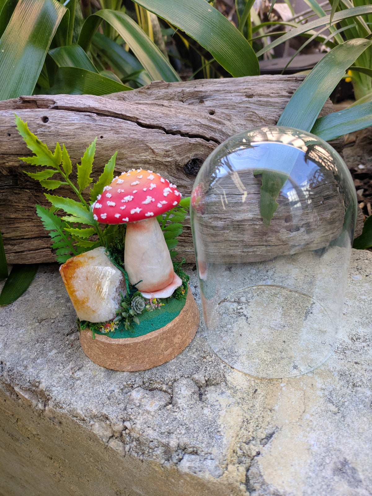 Enchanted Amanita Mushroom Dome with citrine crystal