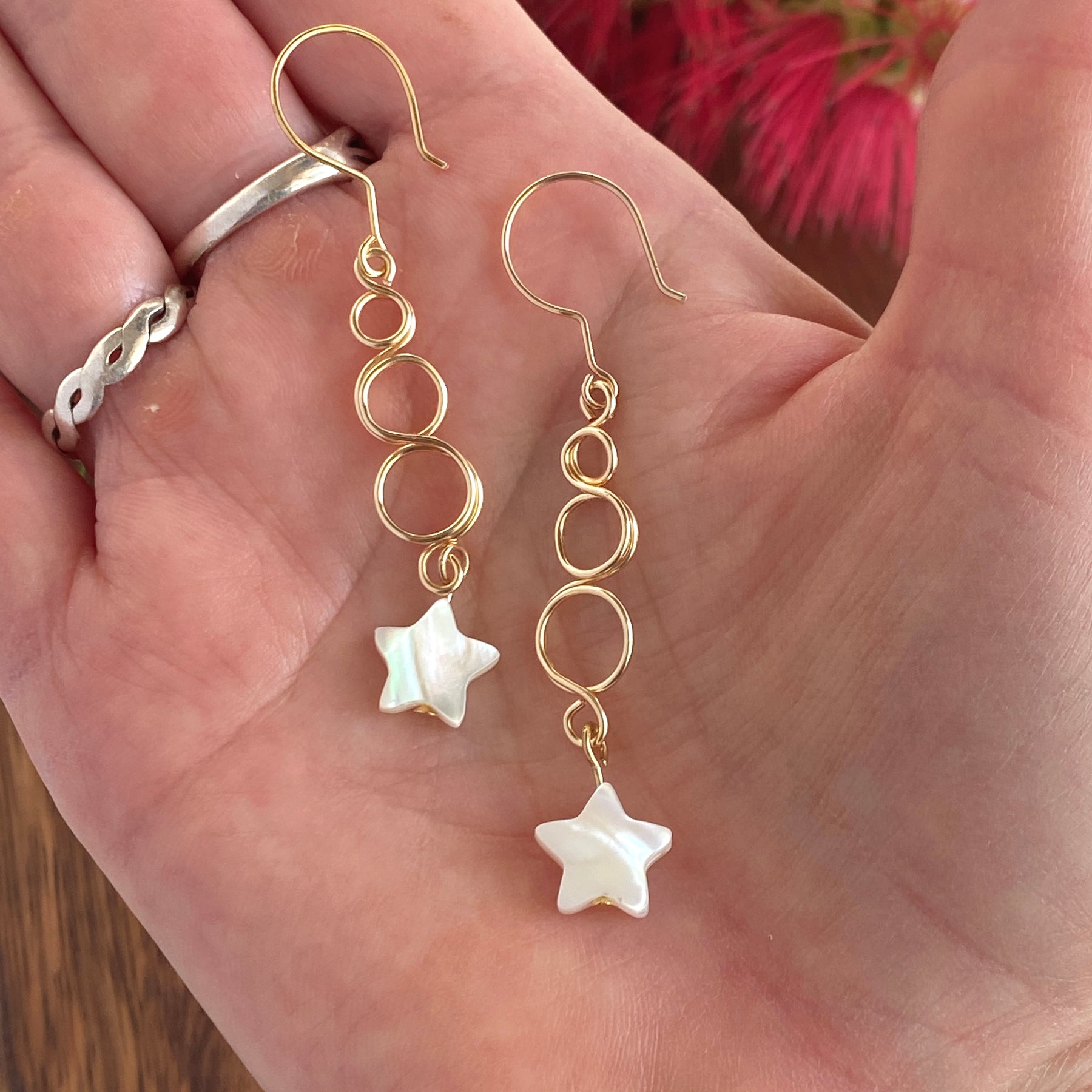 Gold Loop Star Christmas Earrings | Mother of Pearl | Festive Jewellery