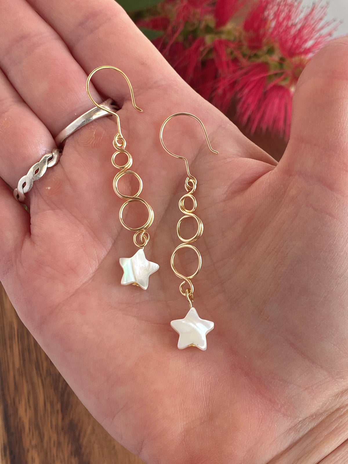 Gold Loop Star Christmas Earrings | Mother of Pearl | Festive Jewellery