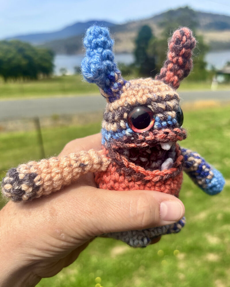 Blob Monster Mini Crochet Toy Orange Blue