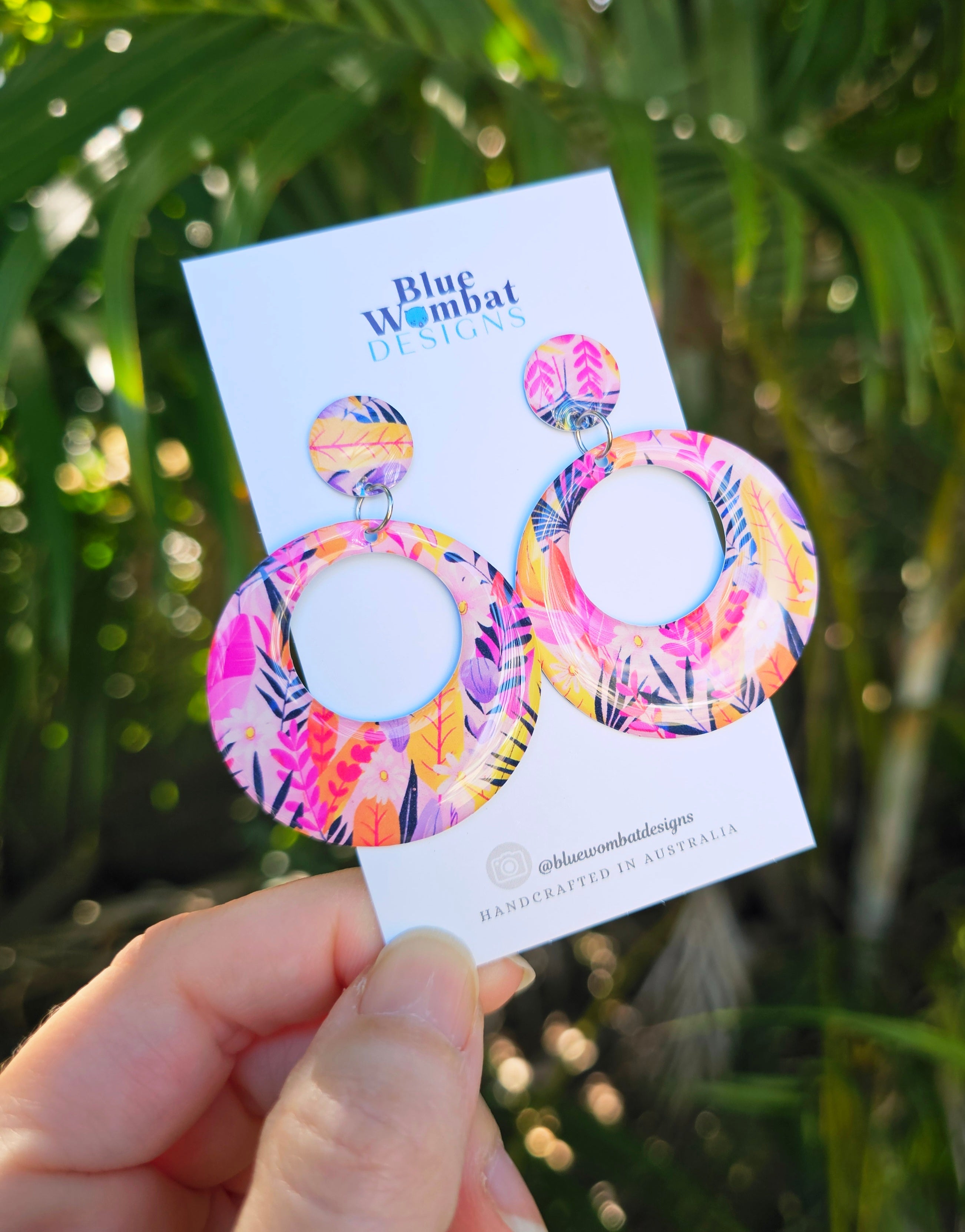 Round Hoop Yupo Paper Resin Dangle Earrings