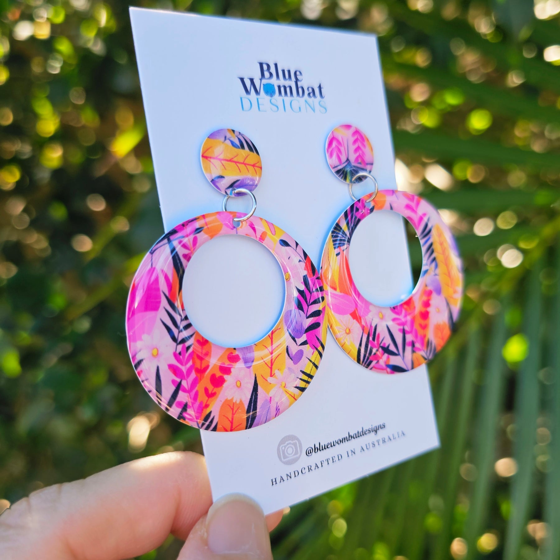 Round Hoop Yupo Paper Resin Dangle Earrings