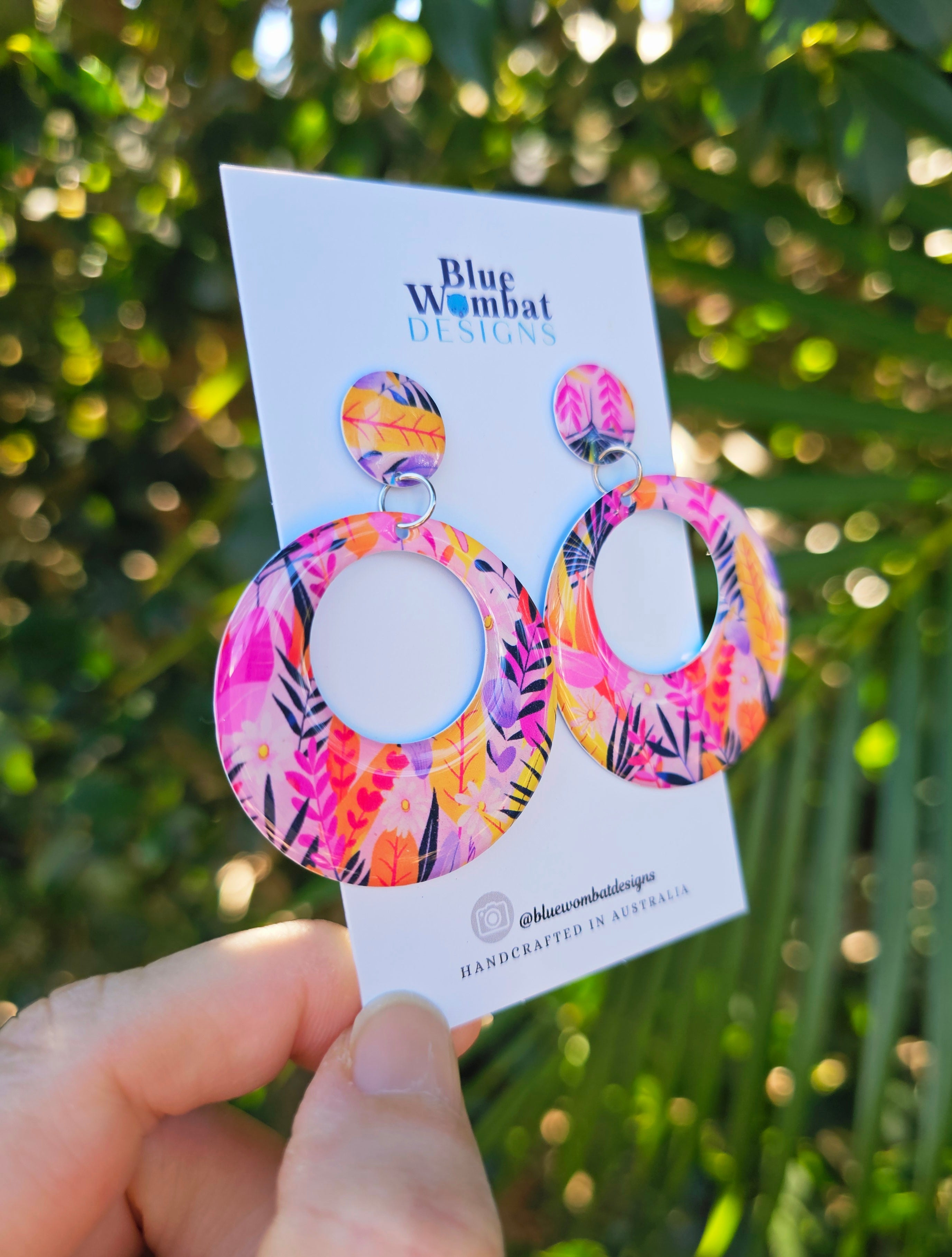 Round Hoop Yupo Paper Resin Dangle Earrings