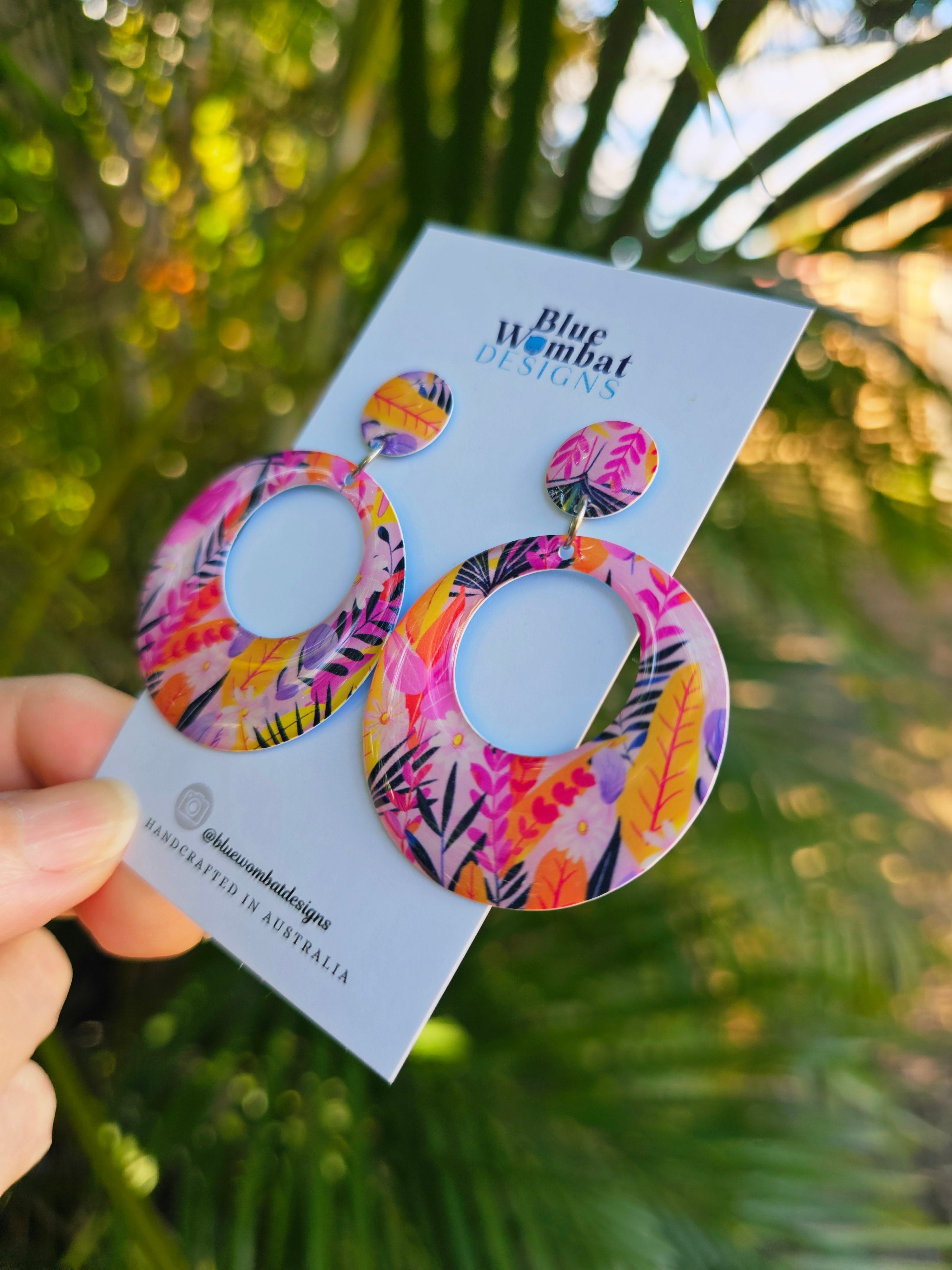 Round Hoop Yupo Paper Resin Dangle Earrings