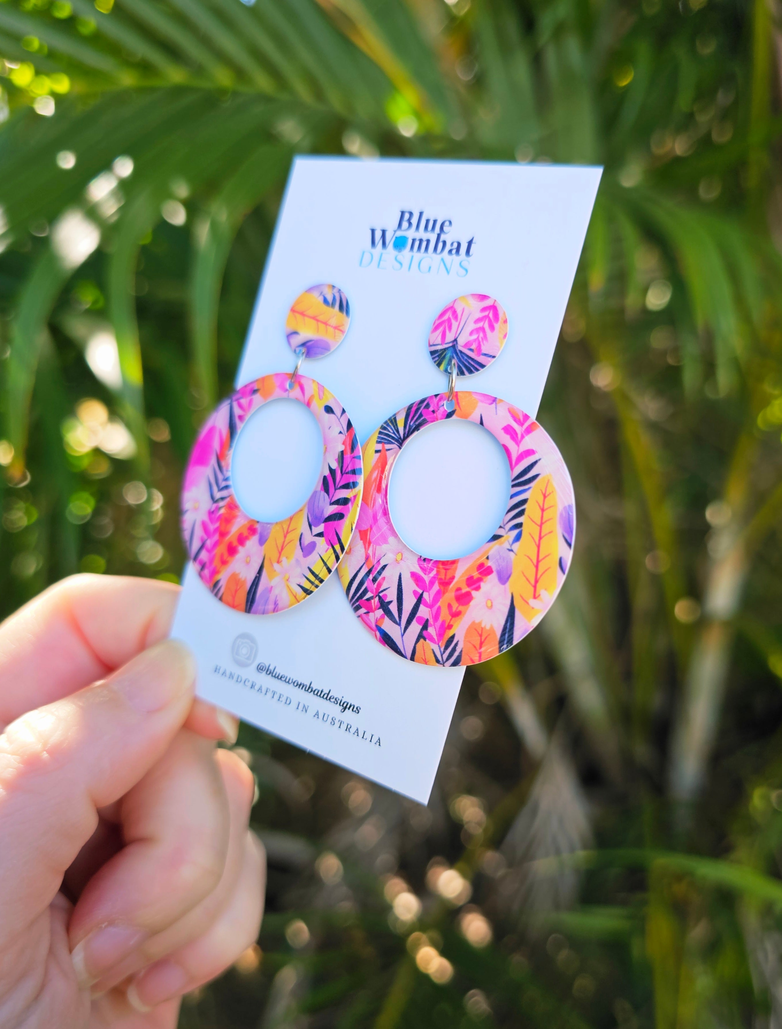 Round Hoop Yupo Paper Resin Dangle Earrings