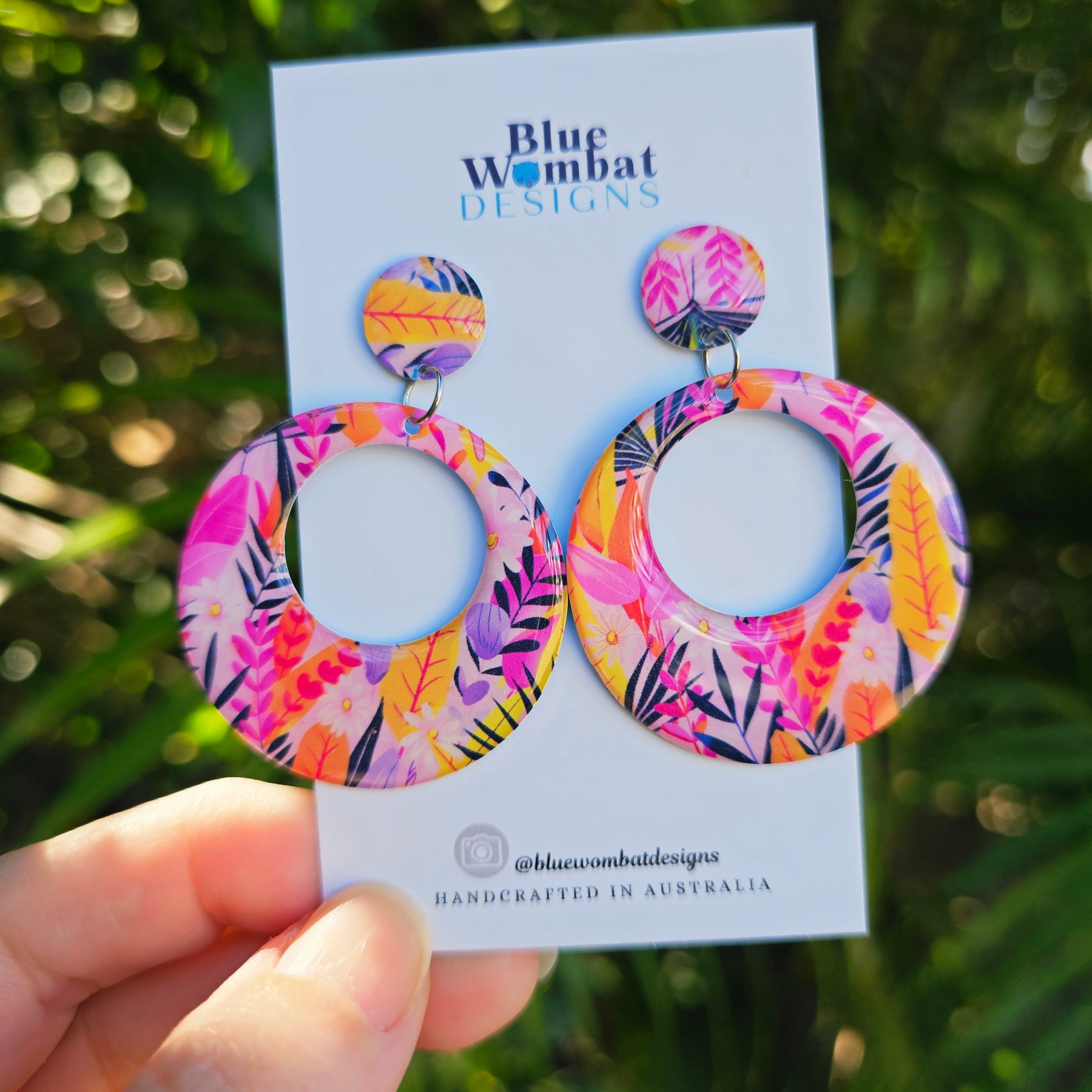 Round Hoop Yupo Paper Resin Dangle Earrings