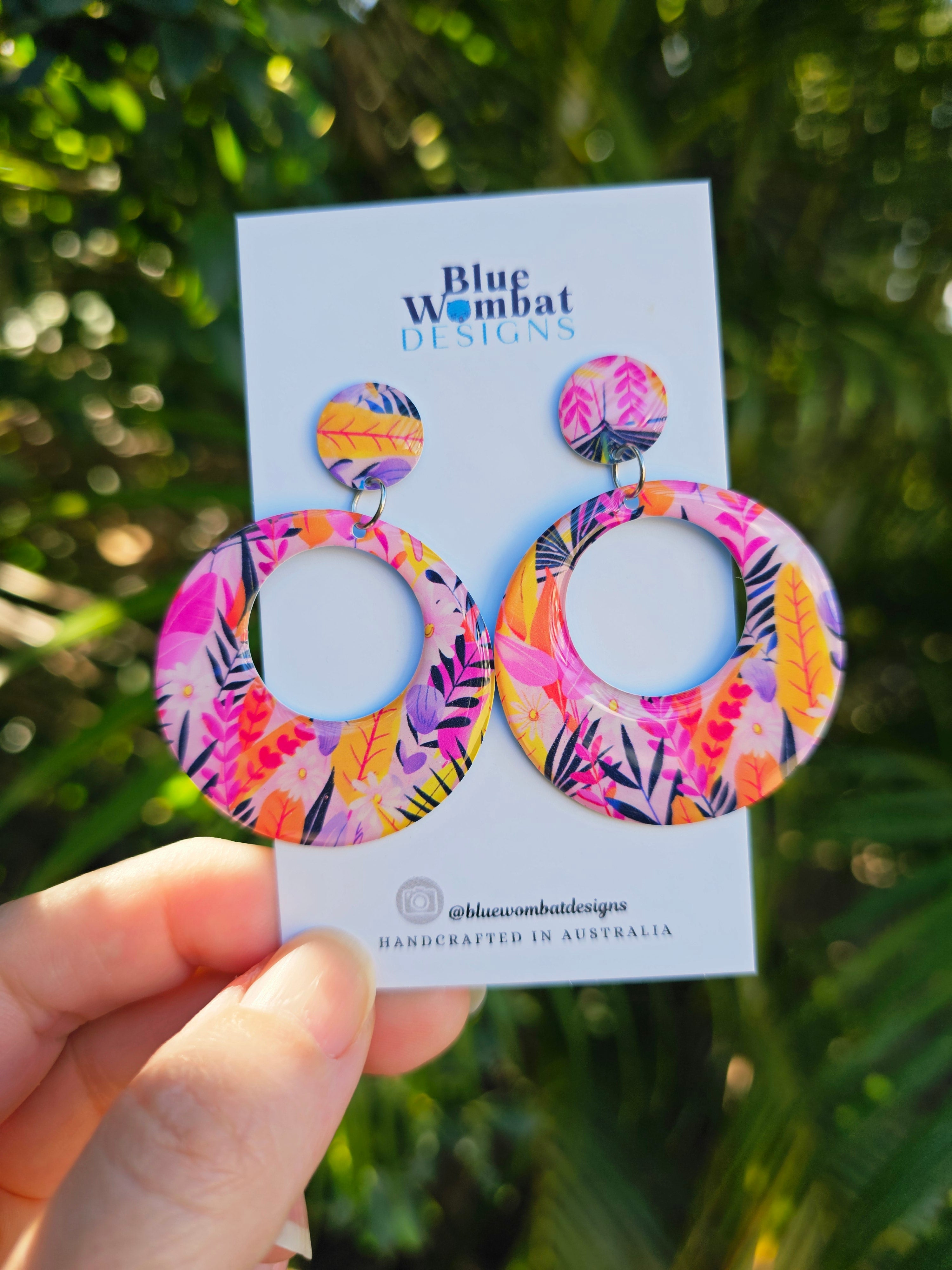 Round Hoop Yupo Paper Resin Dangle Earrings