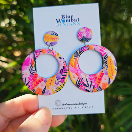 Round Hoop Yupo Paper Resin Dangle Earrings