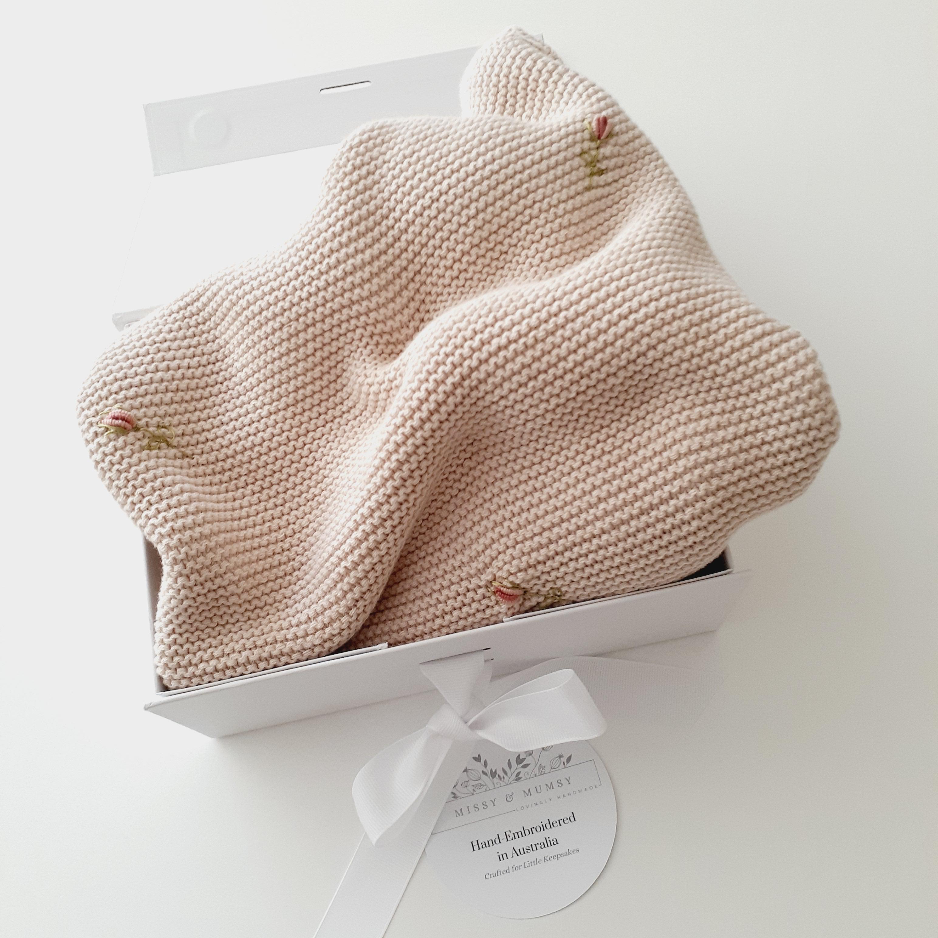 Chunky Knit Baby Blanket, Hand Embroidered, Newborn Gift, Boy, Girl