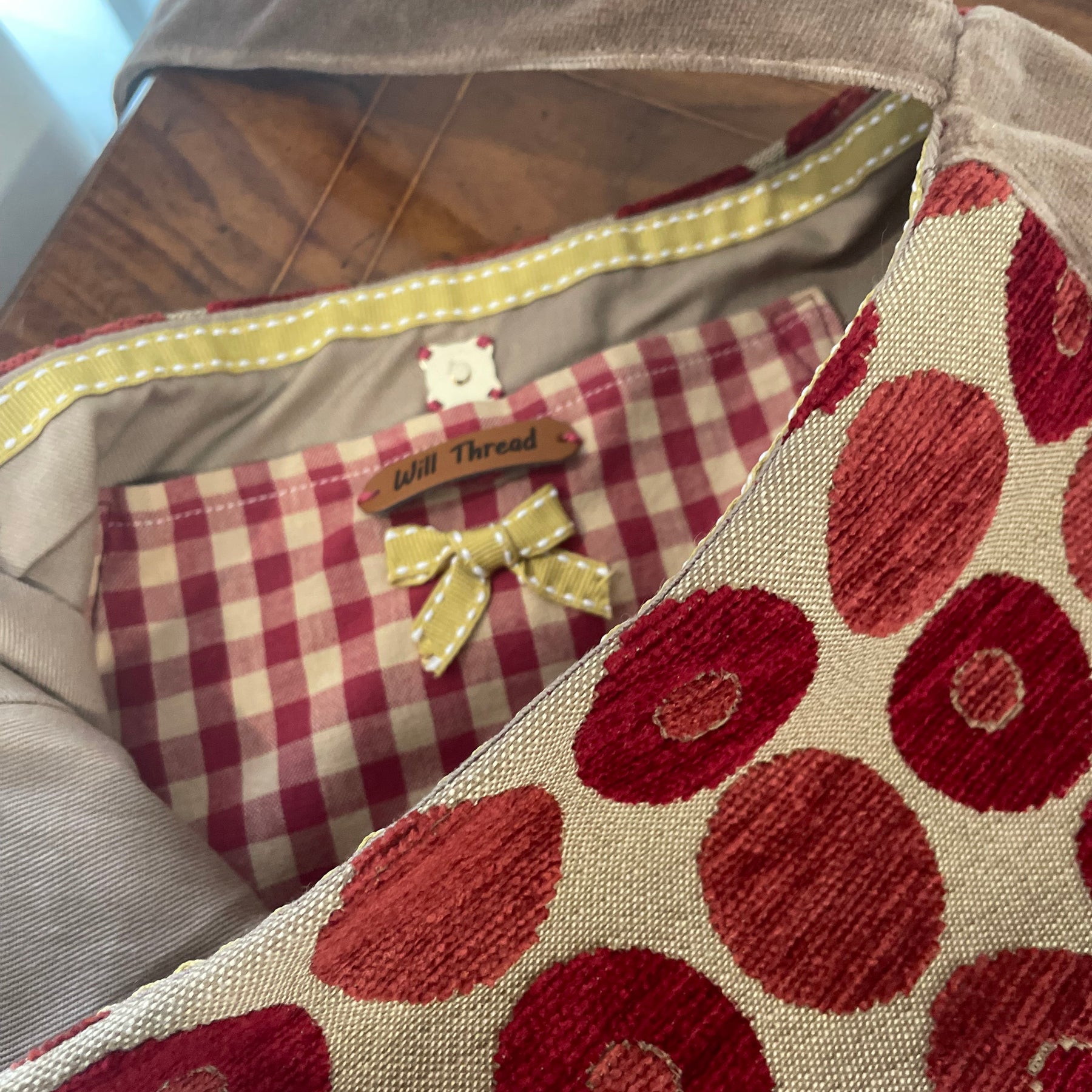 Red Spotty Velvet Tote Bag, Upcycled