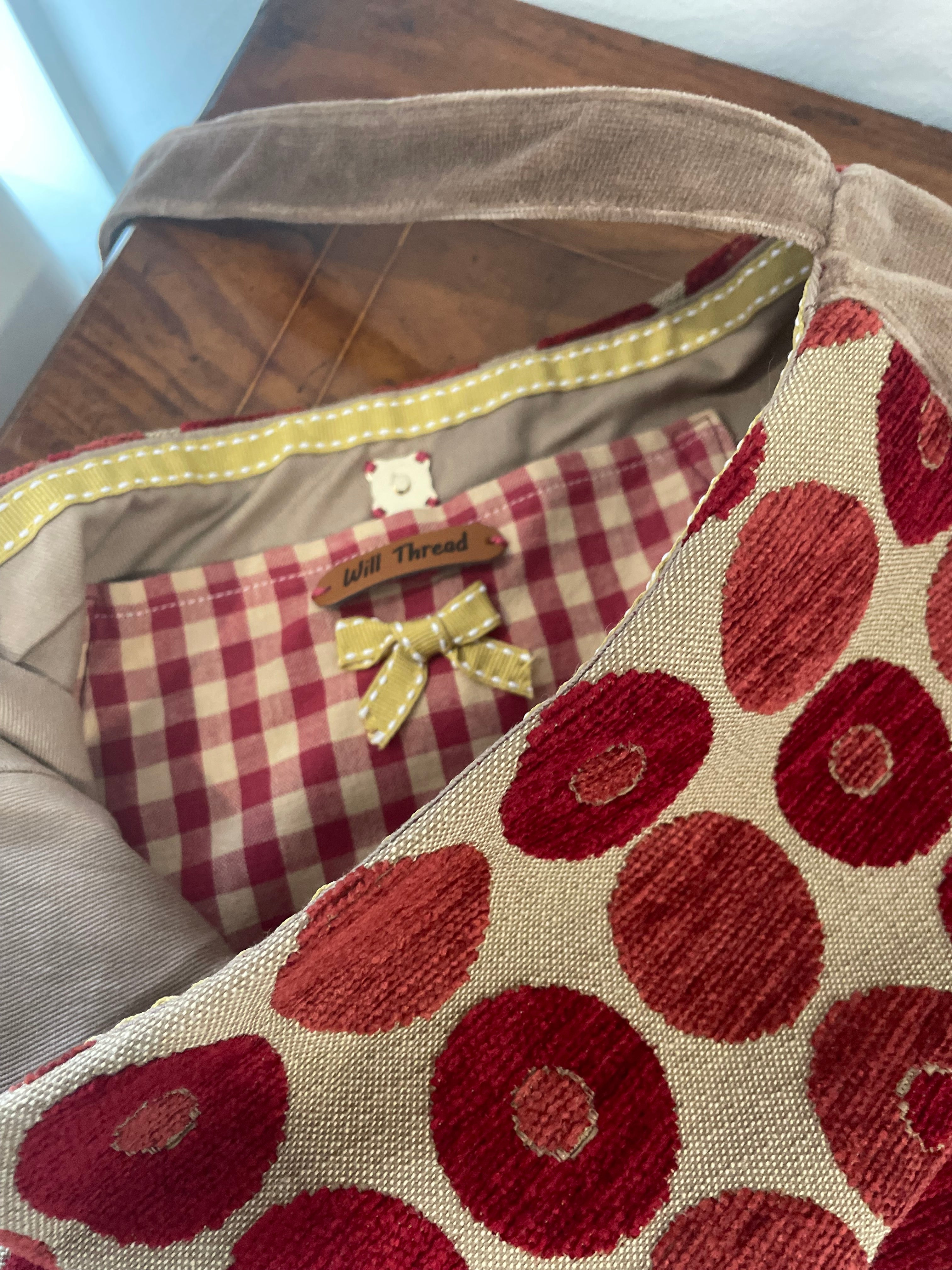 Red Spotty Velvet Tote Bag, Upcycled