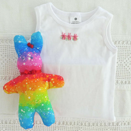 Easter gifts. Embroidered body suits and soft toy set