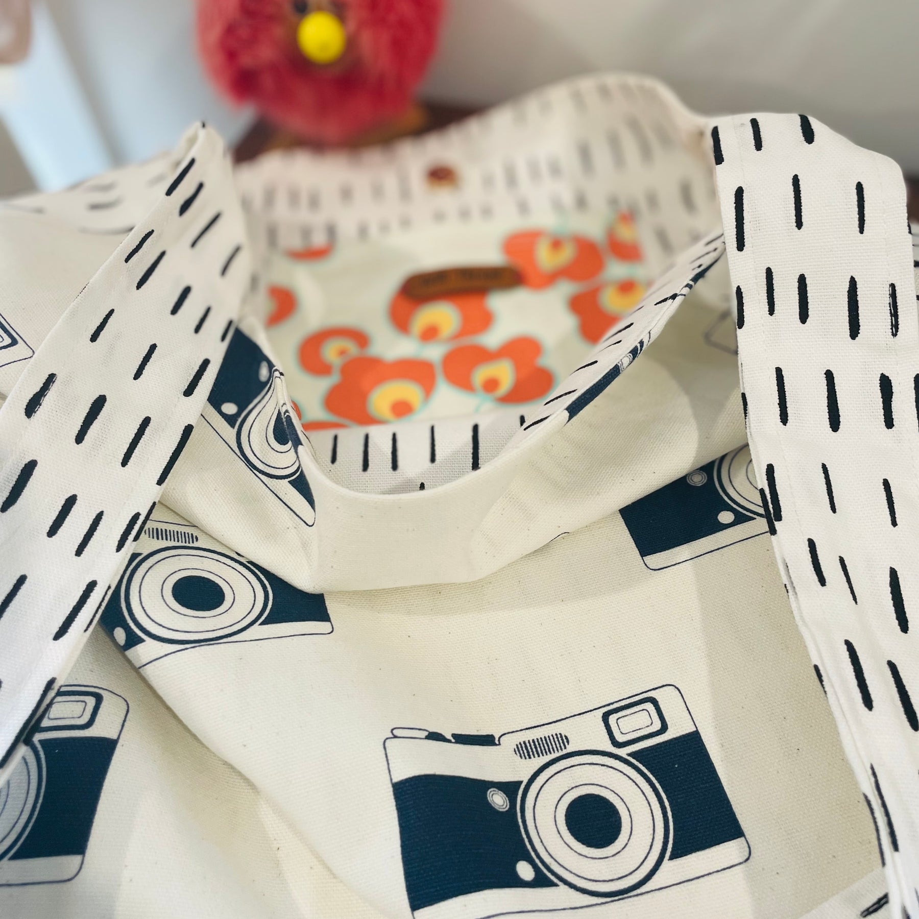 Retro Camera Print Tote Bag, Upcycled