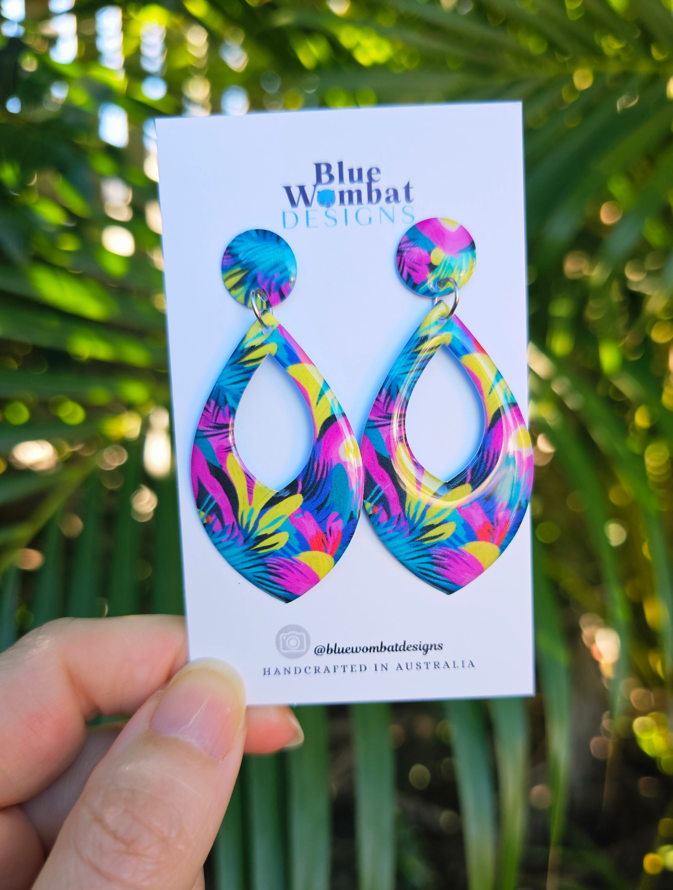 Floral Dangle Yupo Paper Resin Coated Earrings