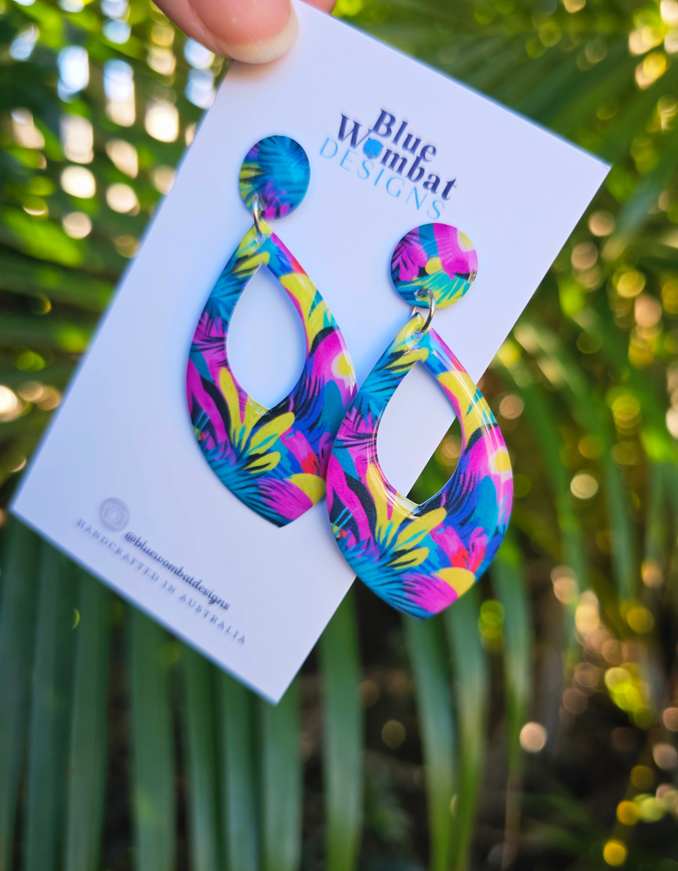 Floral Dangle Yupo Paper Resin Coated Earrings