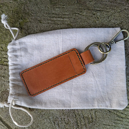 Keyring With Secret Cash Holder - Green Thread Buttero Leather