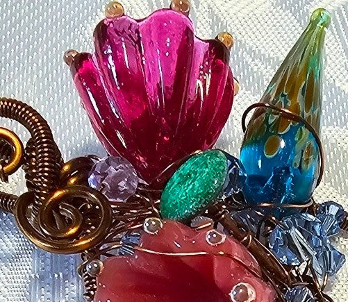 Tree of Life Pendant Featuring Artisan Made Lampwork Flowers FREE POST