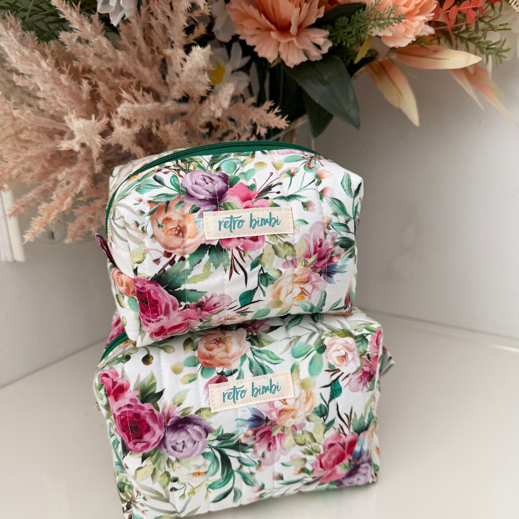 Boxy Zipper Pouch - White Floral