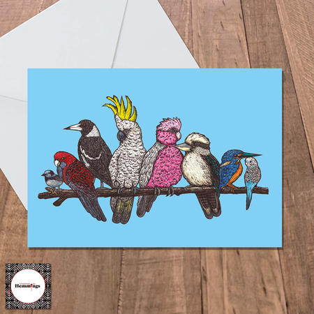 Birds on a Branch Blue Greeting Card + Envelope