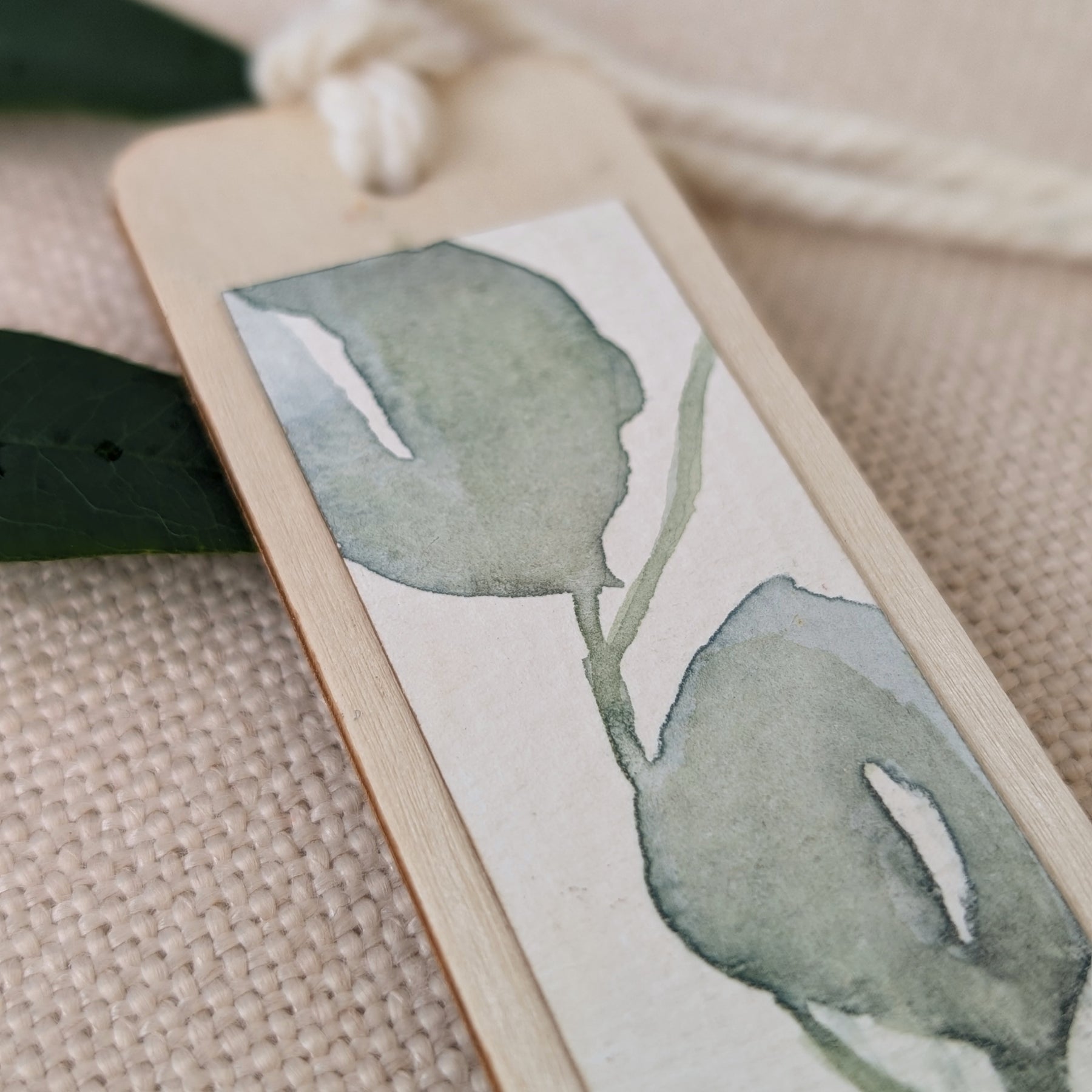 Silver Dollar Eucalyptus Watercolour Wooden Bookmark | Handmade Australian Botanical Gift