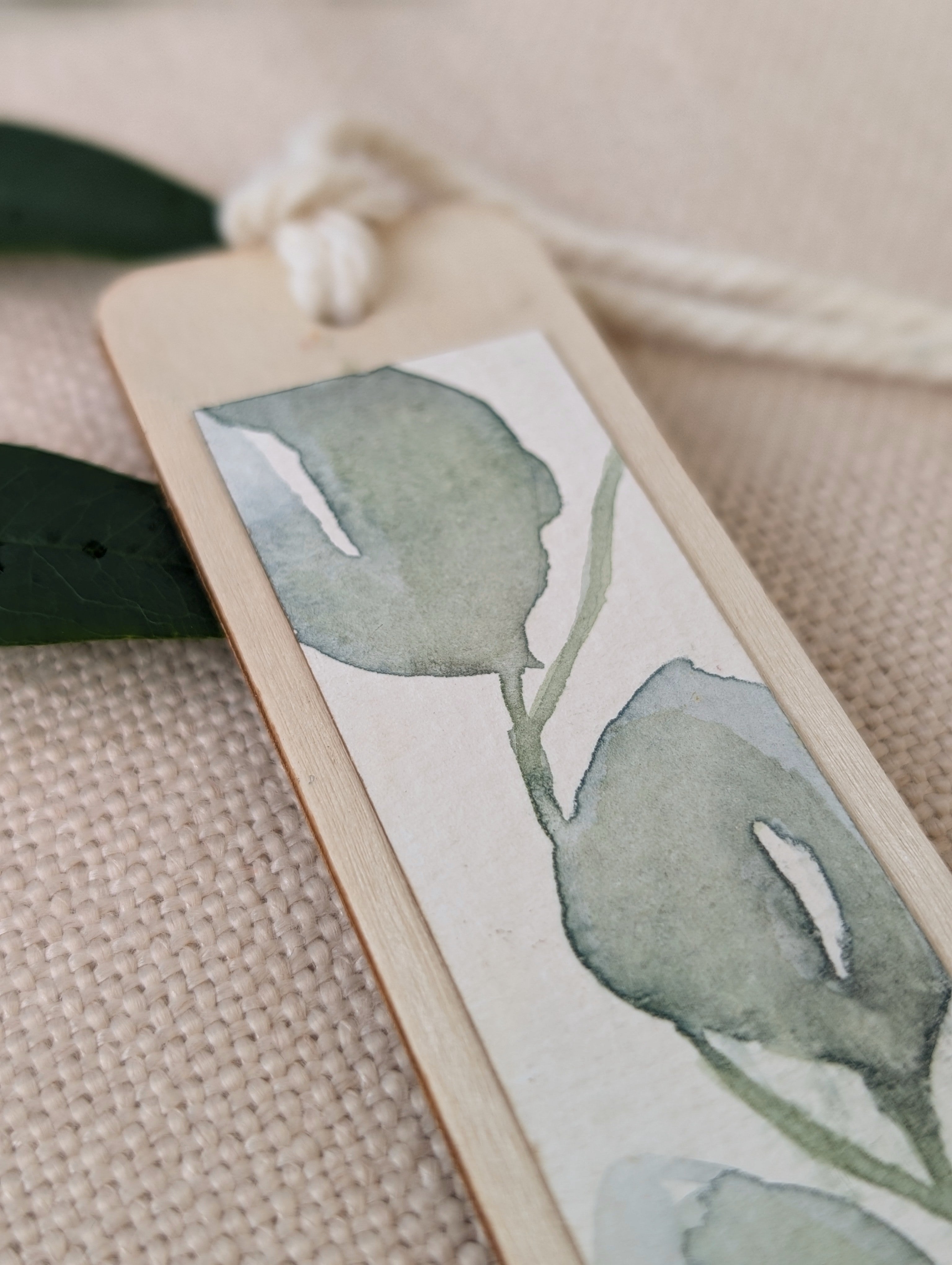 Silver Dollar Eucalyptus Watercolour Wooden Bookmark | Handmade Australian Botanical Gift