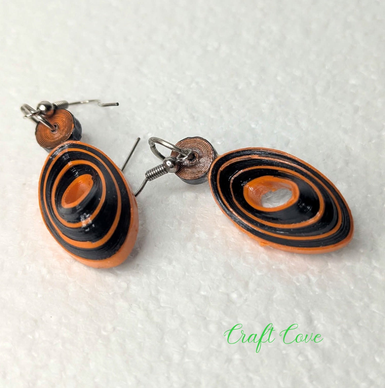 Earrings Quilled Orange and Black Tiger Skewed