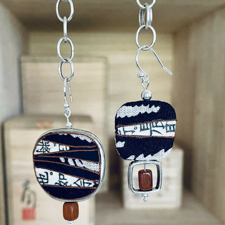 Japanese Tribal Asymmetrical Earrings - 3cm x 5.5cm