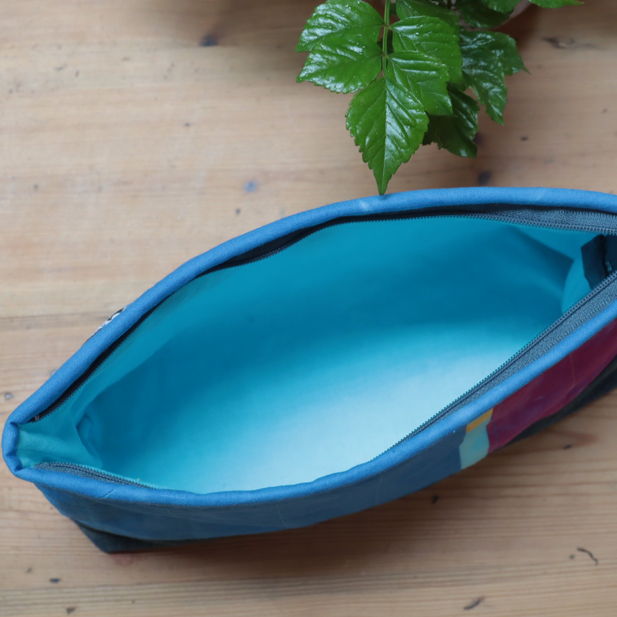 Hand Dyed Zipper Bag, Makeup Bag, Sewing Pouch, Blue and Fuchsia