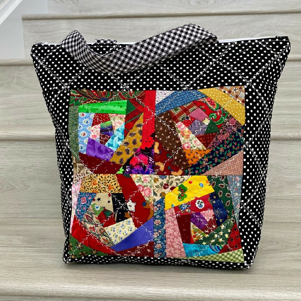 Polka Dot Crazy Patchwork Tote