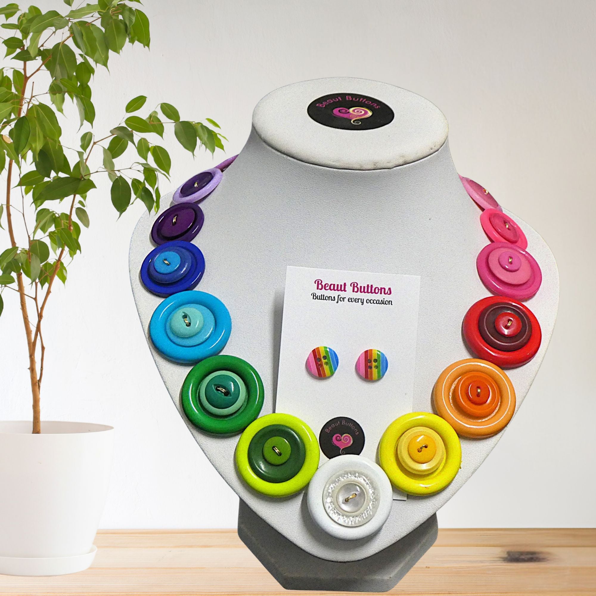 Colorful button necklace and earrings - Rainbow Connection