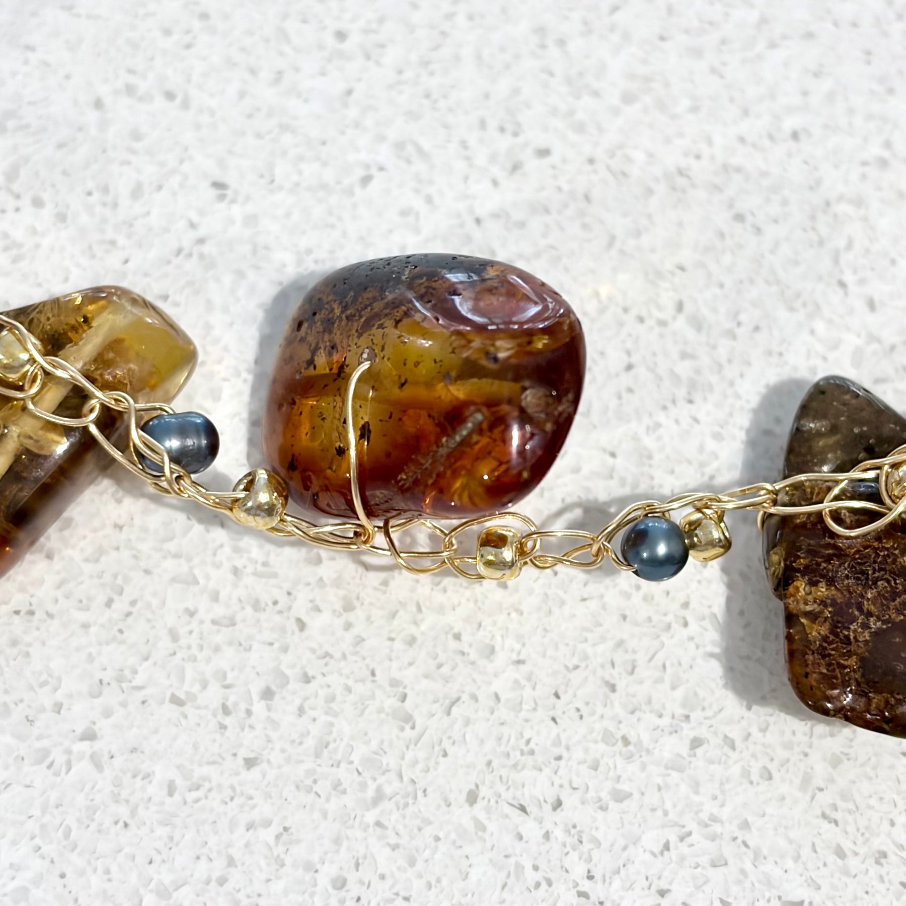 Amber & Pearls Necklace-Chocker “Sunset”