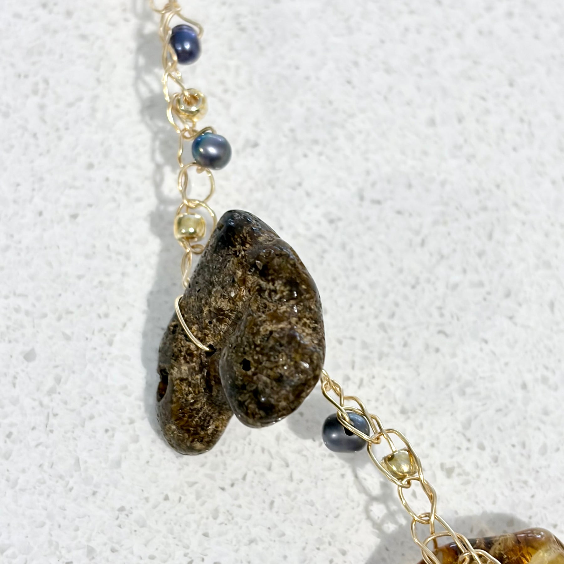 Amber & Pearls Necklace-Chocker “Sunset”