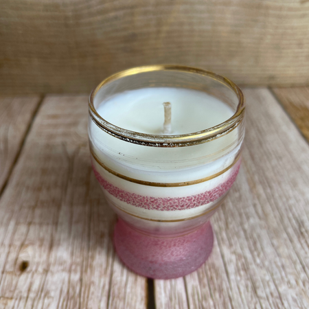Rosemary + Mint I Natural Soy Candle in a Vintage Pink Sugar-frosted Glass