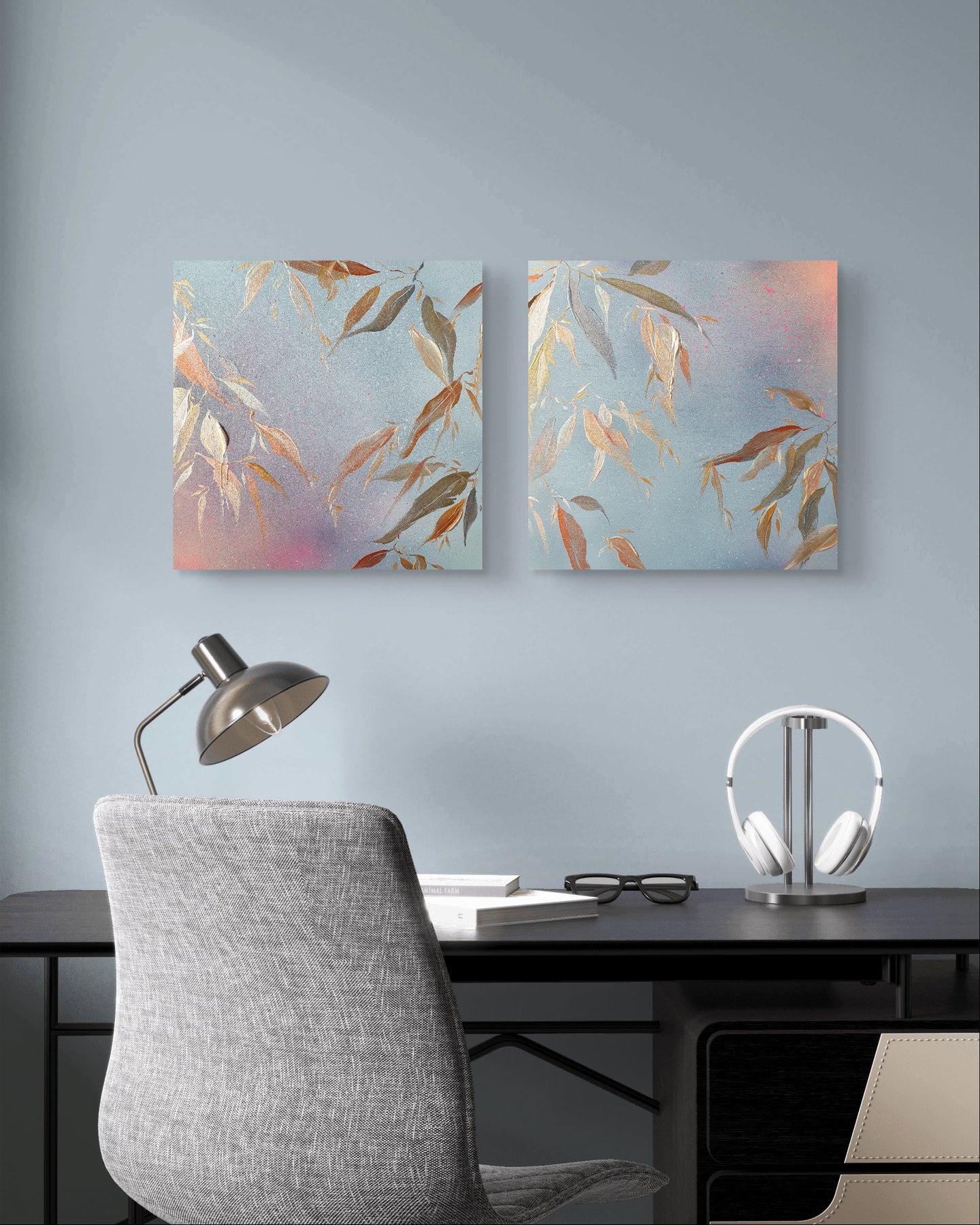 They Dance in Golden Sheen I & II | Original abstract wall art | Mixed media on board