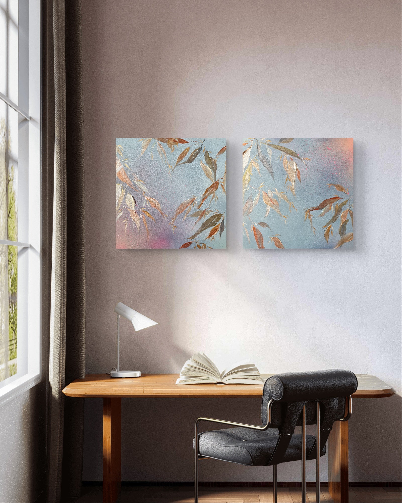 They Dance in Golden Sheen I & II | Original abstract wall art | Mixed media on board