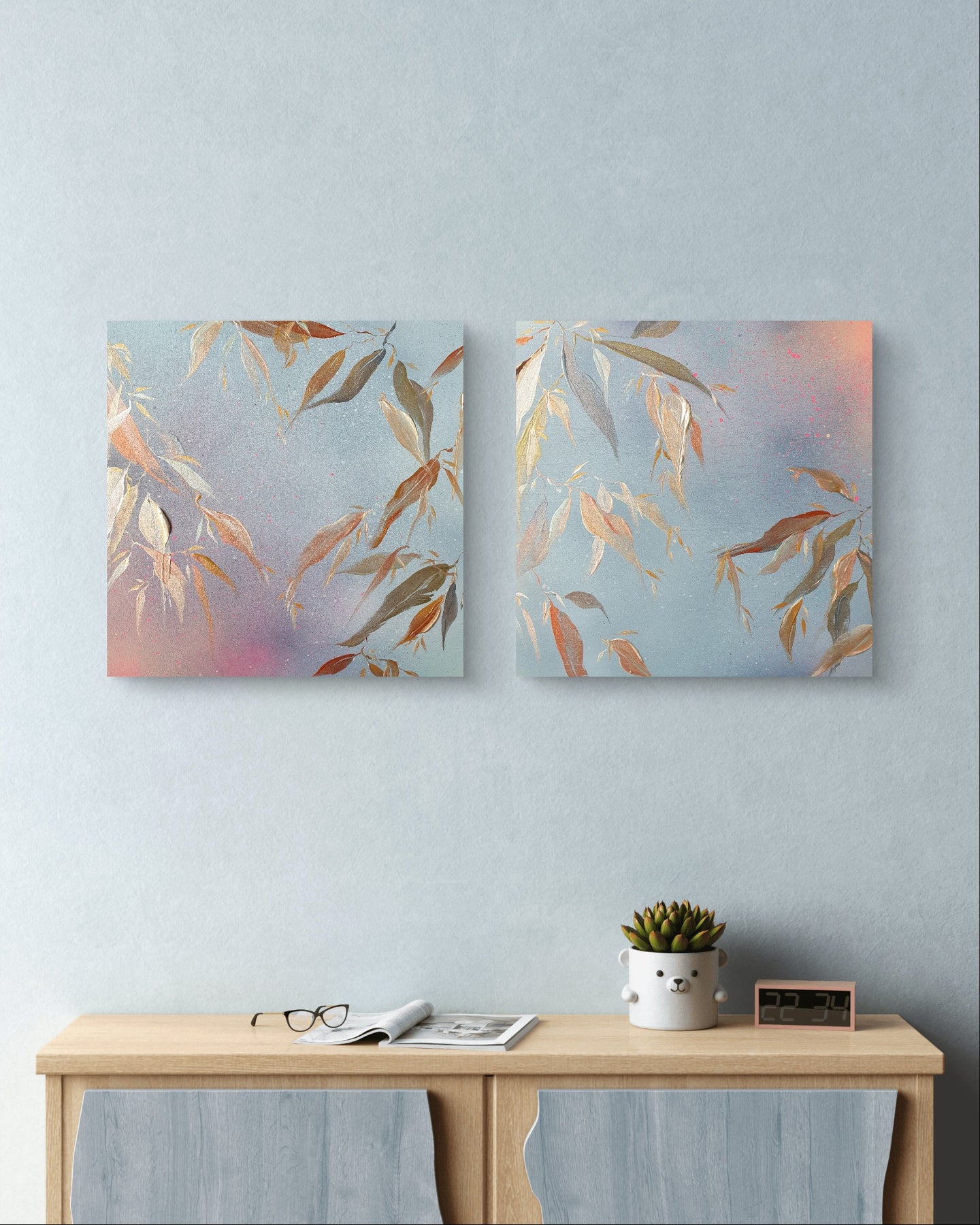 They Dance in Golden Sheen I & II | Original abstract wall art | Mixed media on board
