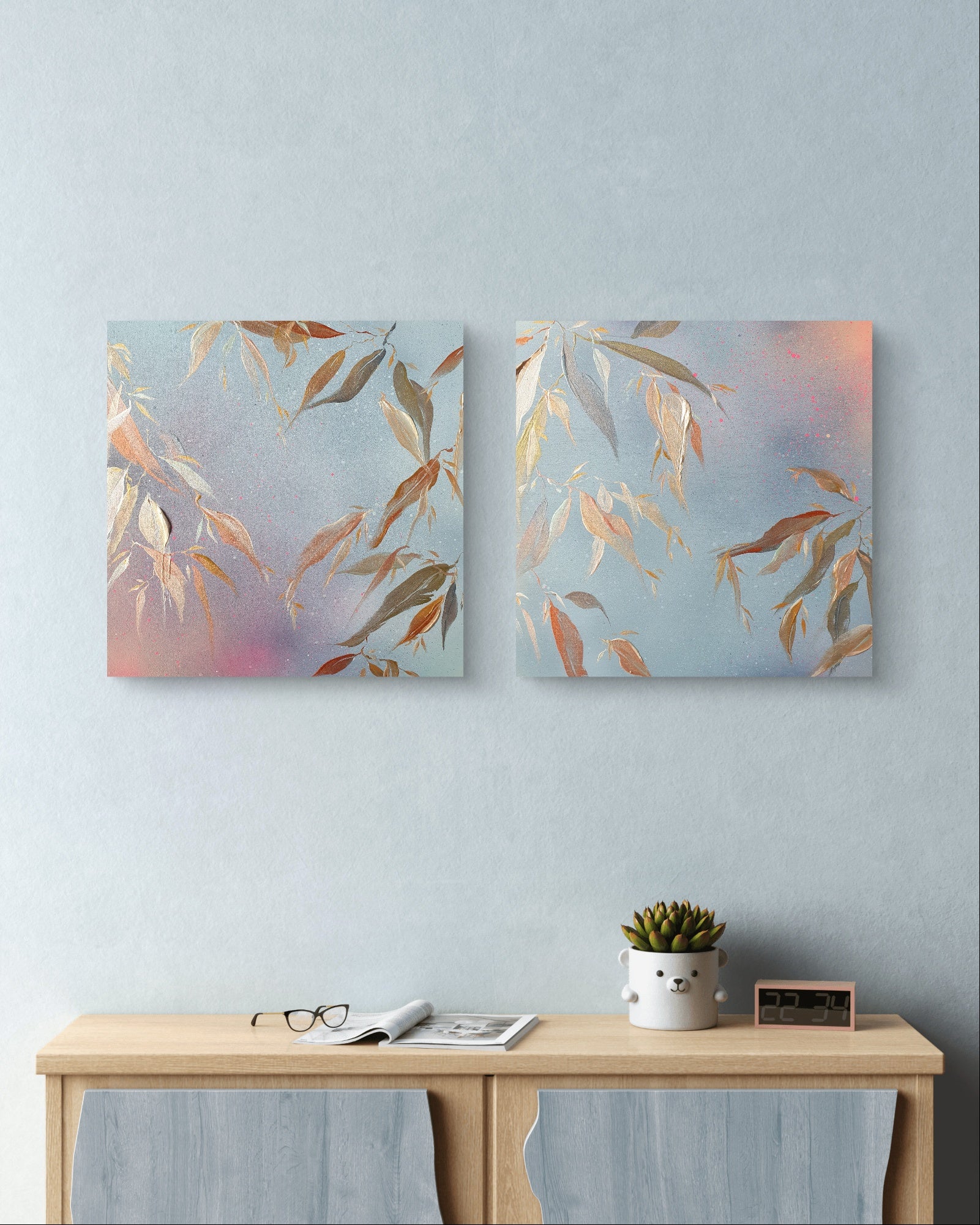 They Dance in Golden Sheen I & II | Original abstract wall art | Mixed media on board