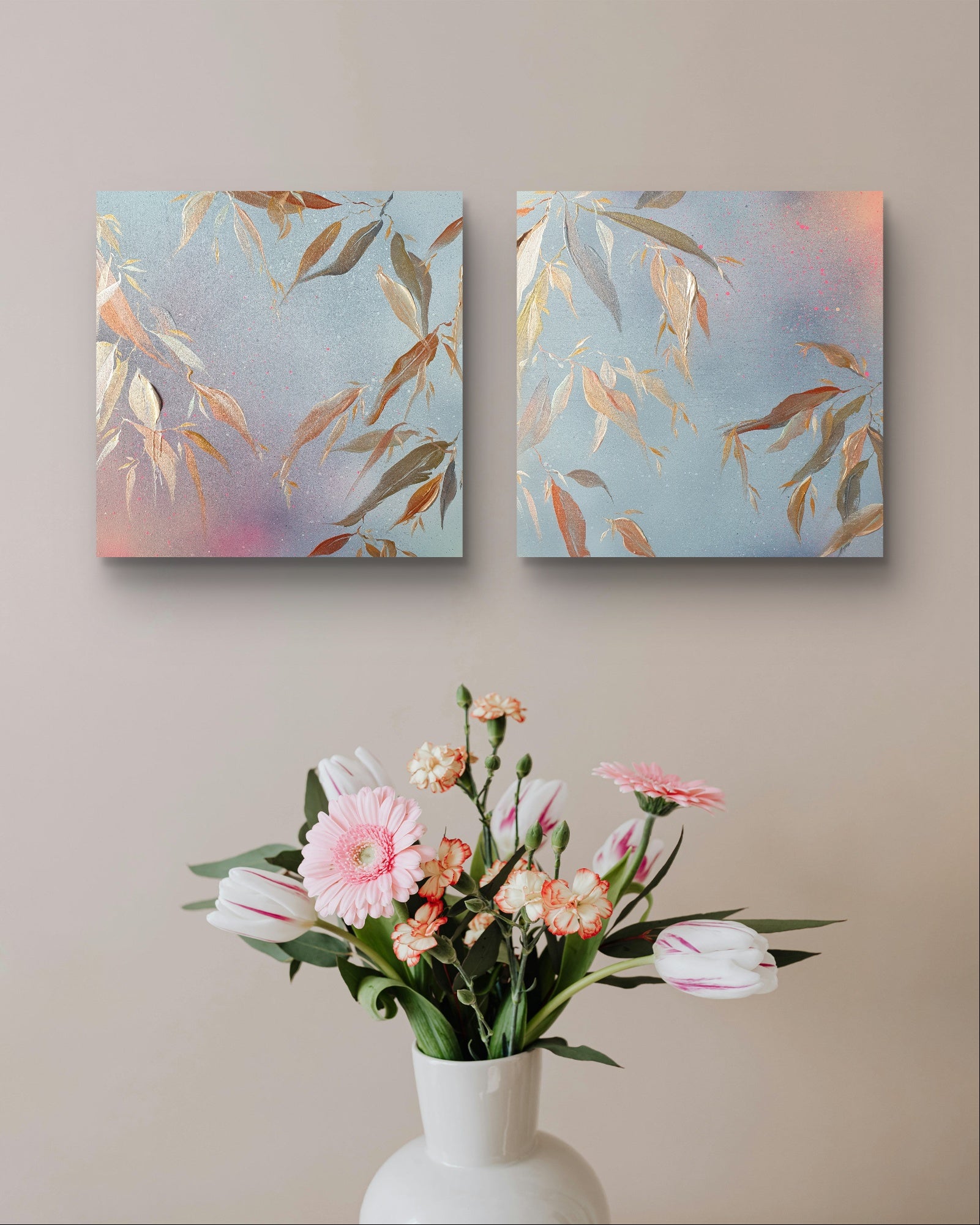 They Dance in Golden Sheen I & II | Original abstract wall art | Mixed media on board