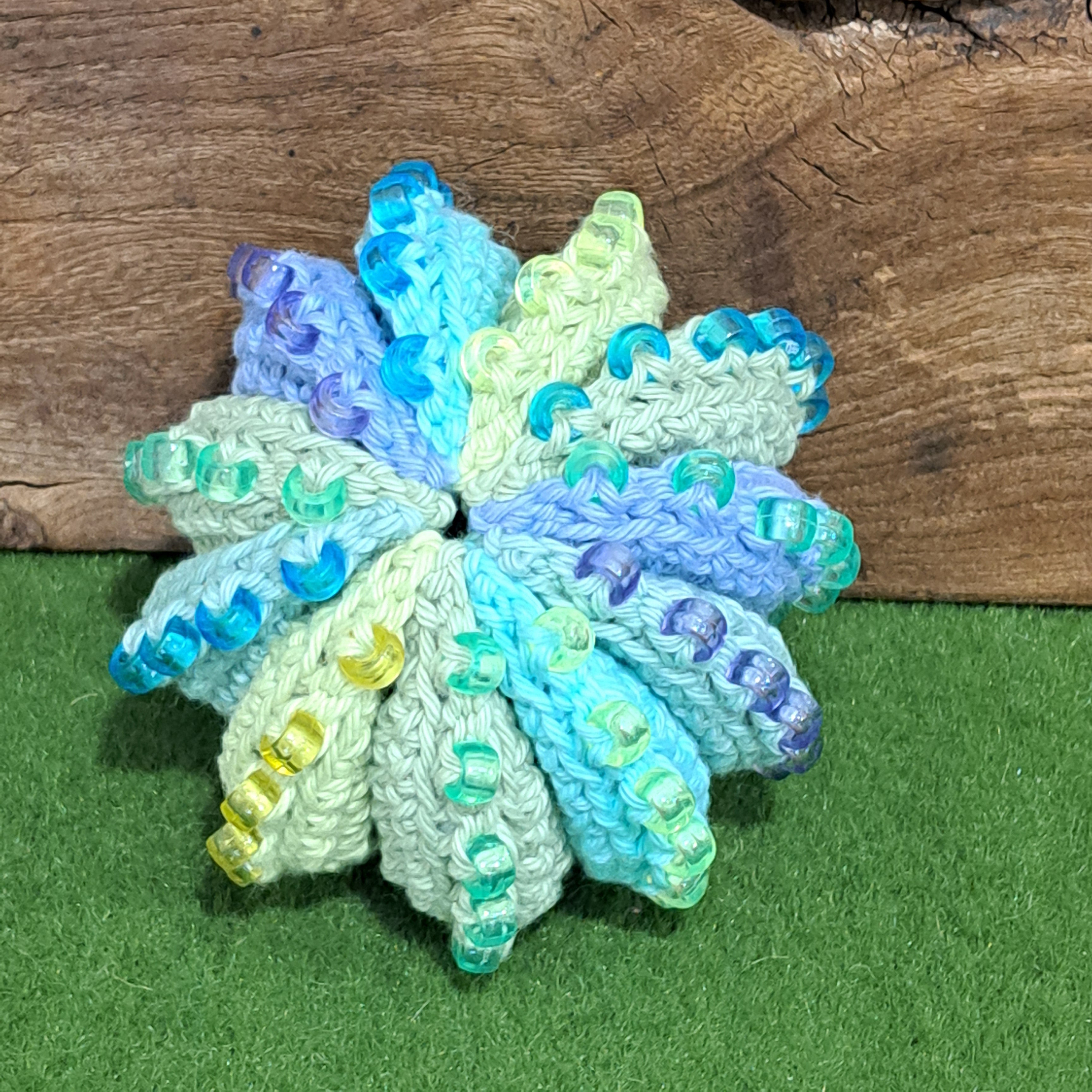 Crochet fidget stress ball/ beaded/ pastel blues and greens