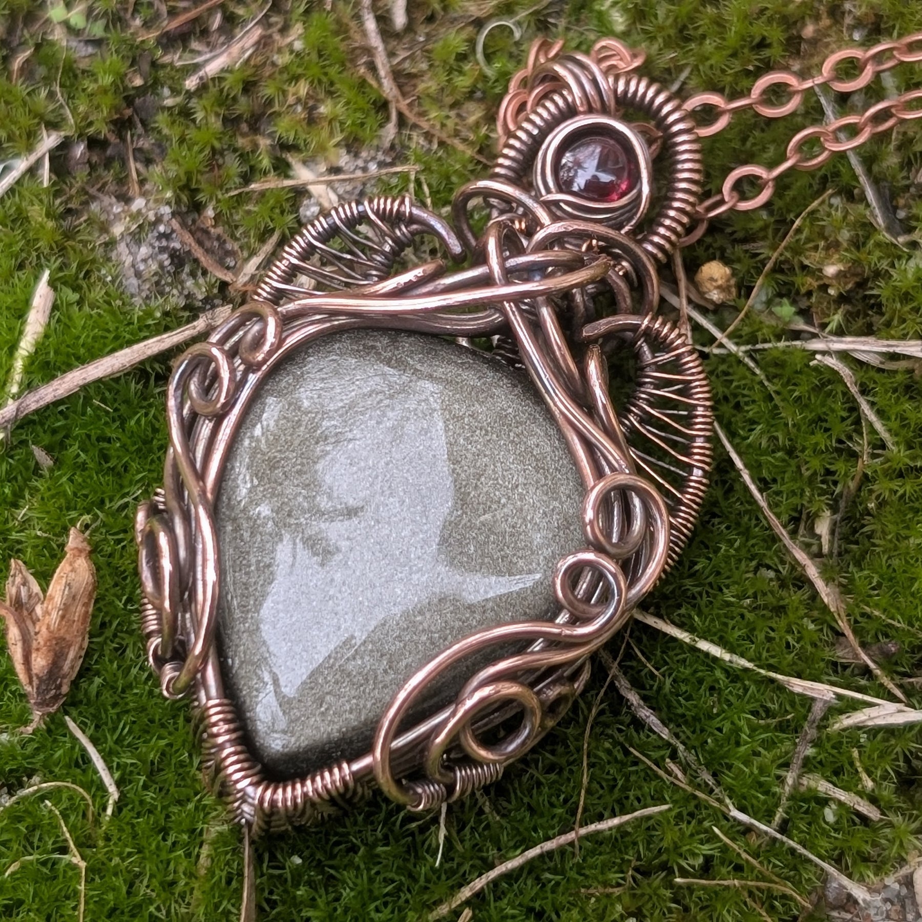 Winifred - Gold Sheen Obsidian & Garnet in Oxidised Copper