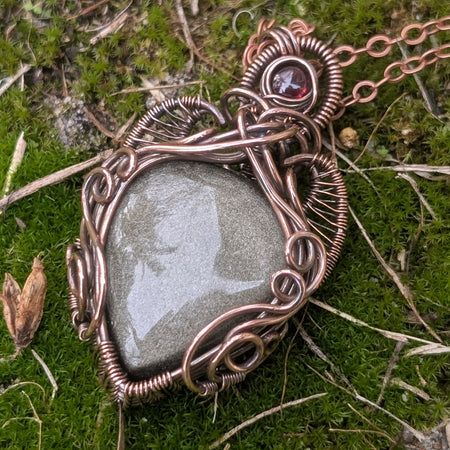 Winifred - Gold Sheen Obsidian & Garnet in Oxidised Copper