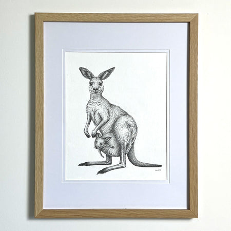 Kangaroo Mother and Joey | Hand Drawn Original Artwork