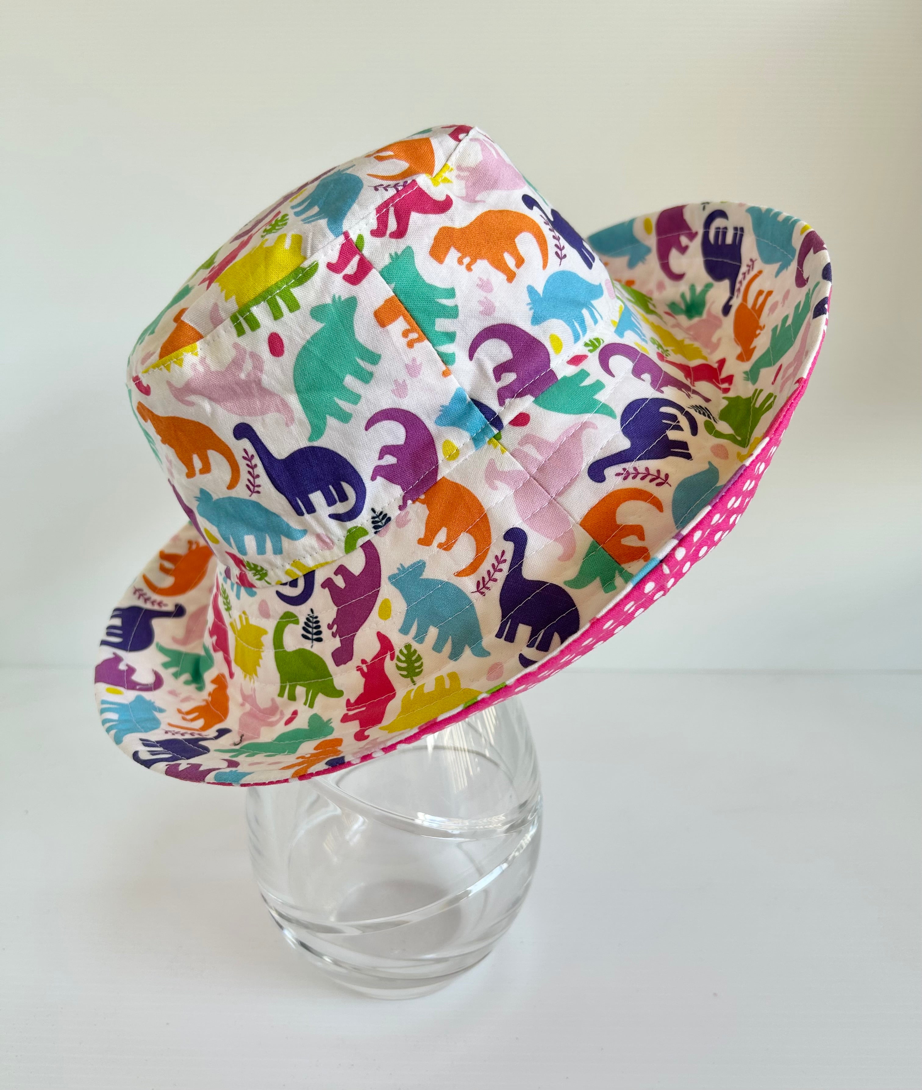 Summer hat in bright dinos fabric