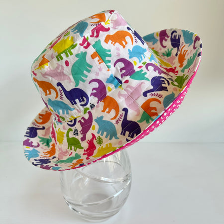 Summer hat in bright dinos fabric