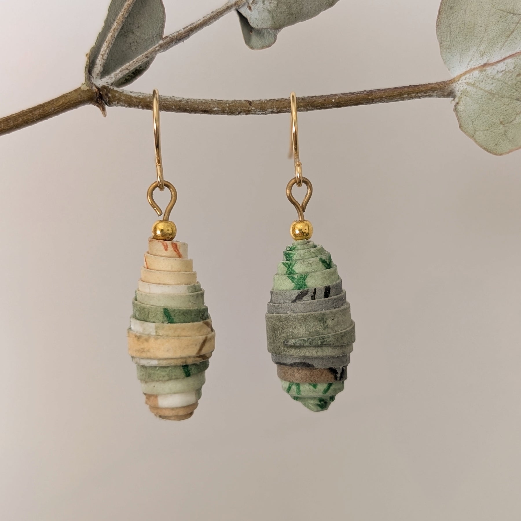 Handmade Paper Bead Earrings – Botanical Green Drop Earrings