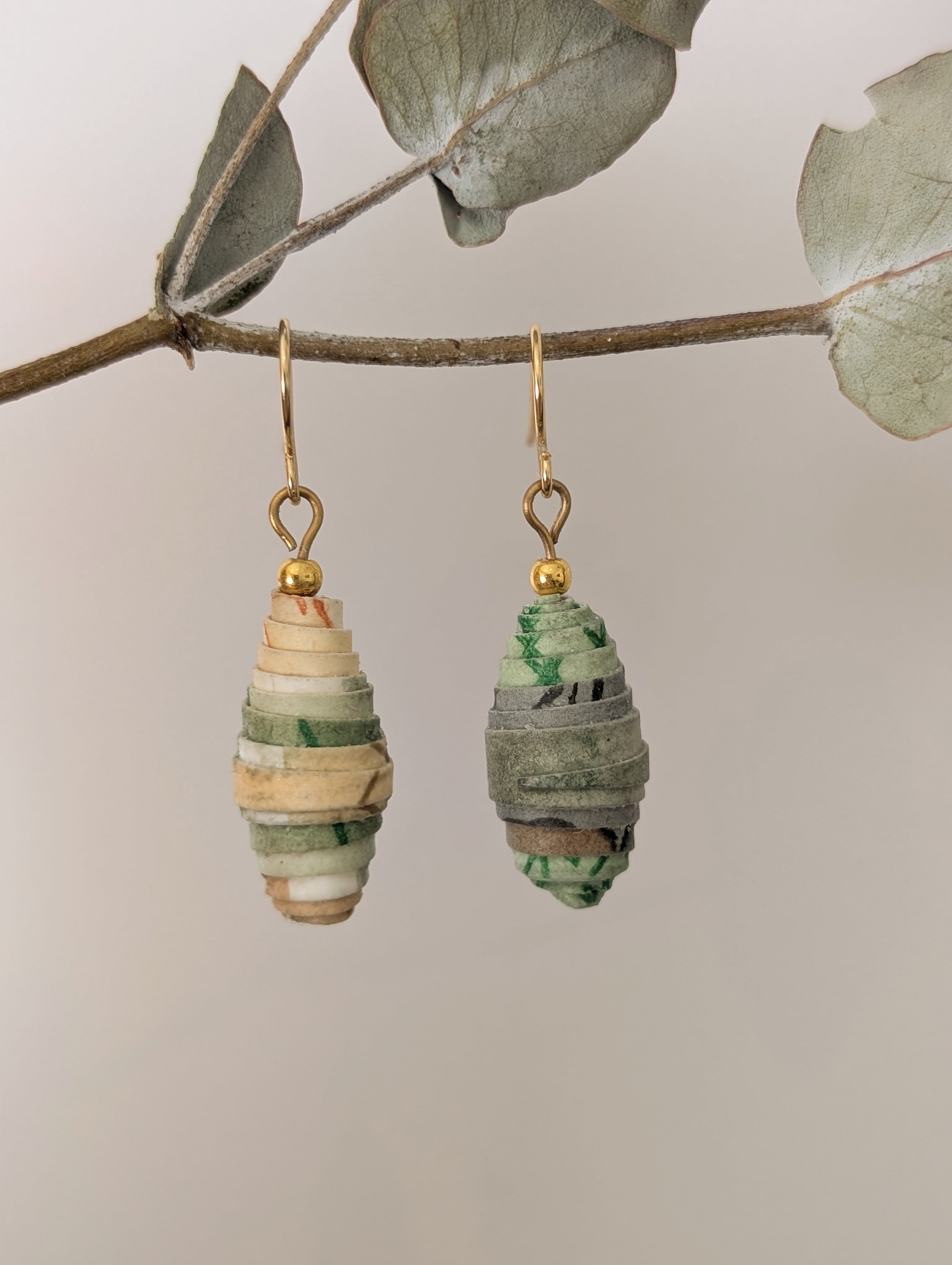 Handmade Paper Bead Earrings – Botanical Green Drop Earrings