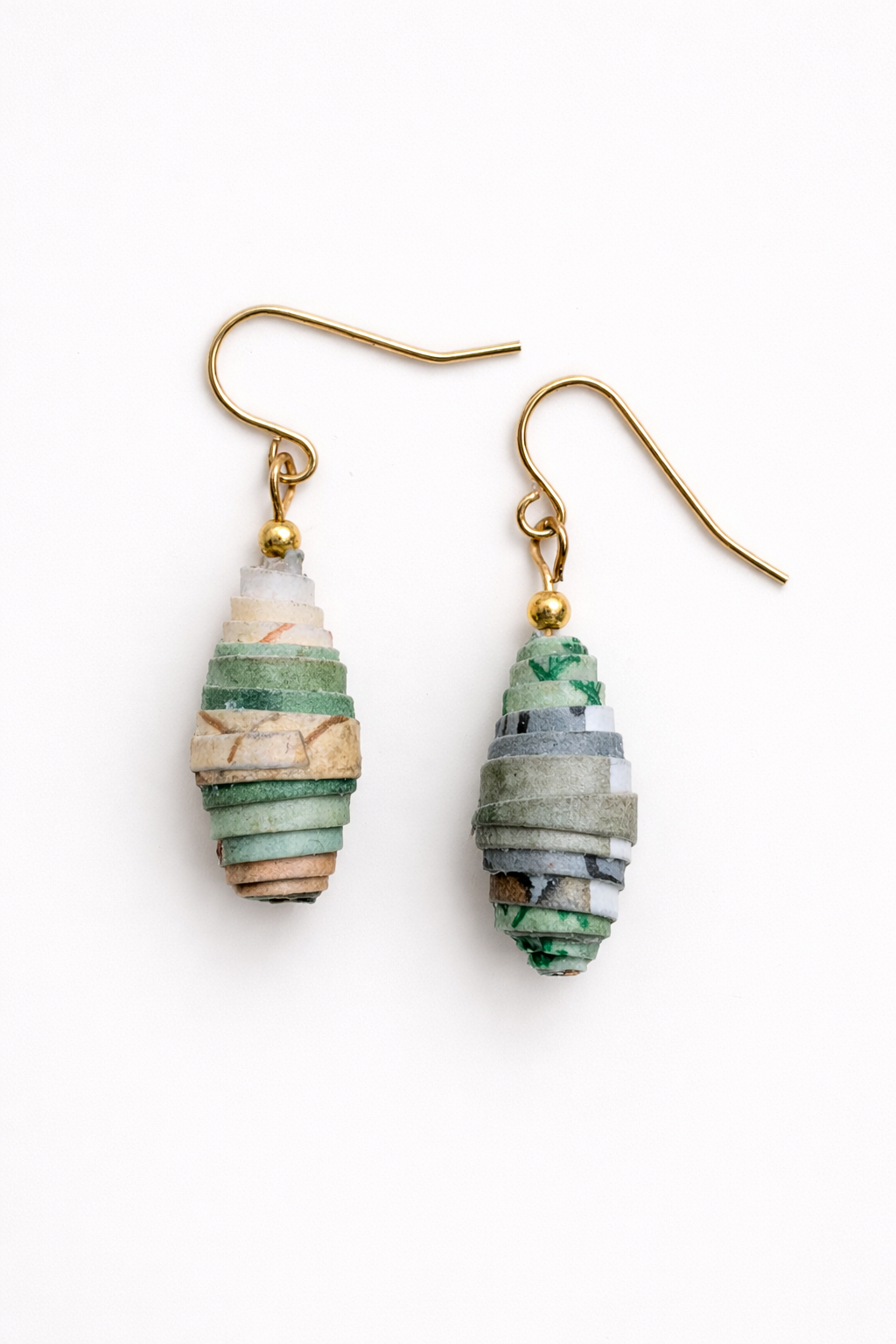 Handmade Paper Bead Earrings – Botanical Green Drop Earrings