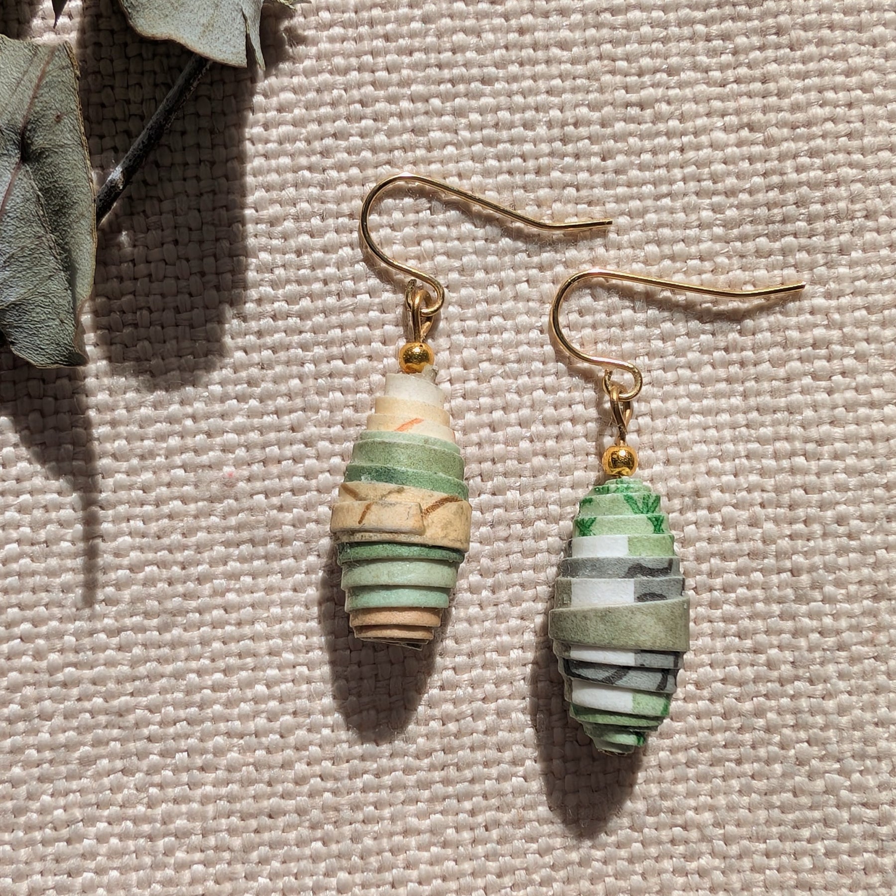 Handmade Paper Bead Earrings – Botanical Green Drop Earrings