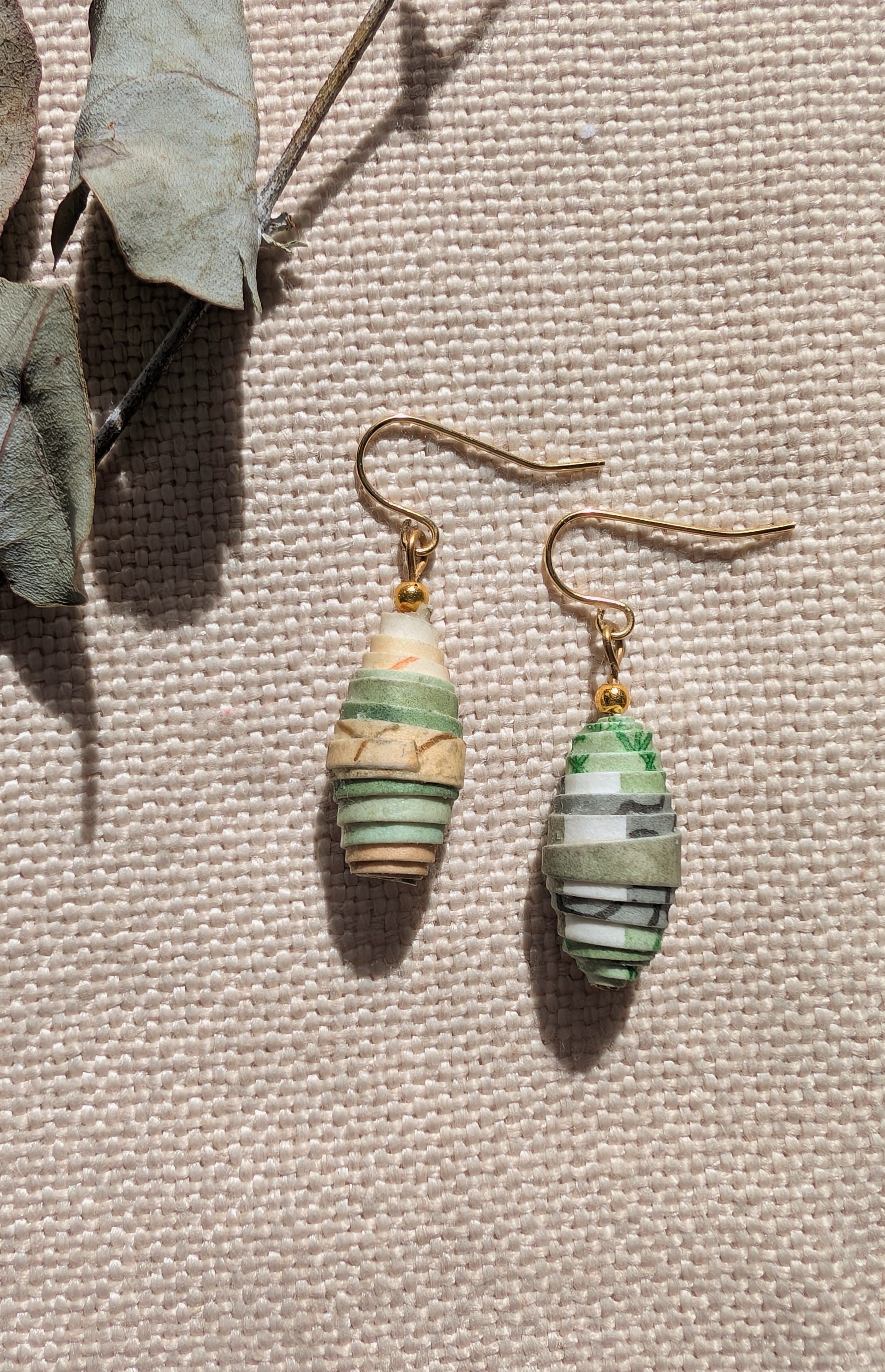 Handmade Paper Bead Earrings – Botanical Green Drop Earrings